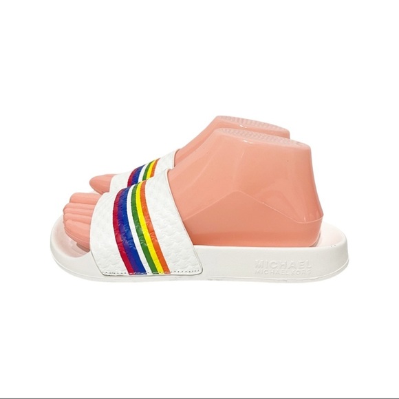 Michael Kors Jett/Eva rainbow size 7 slides. Leather upper with logo spell out. - Picture 2 of 8
